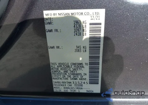 2022 Nissan Altima S Fwd from USA, damaged, VIN 1N4BL4BV3NN315245
